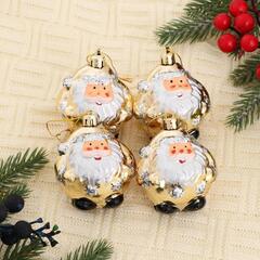 !09 Набор елочных украшений "Дед Мороз - толстячок" 6х6,5 см (набор 4 штуки) цвет золотой