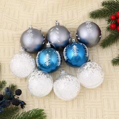!09 Набор елочных шаров (набор 9 штук) "Снежный" пластик d-6 см.