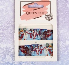 !09 Слайдер-дизайн для ногтей «Снеговики», водный