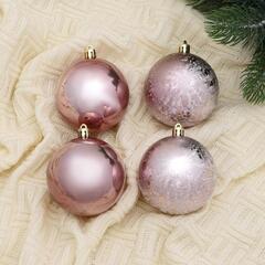 !09 Набор елочных шаров (набор 4 штуки) "Клоуд классика" пластик d-8 см. цвет нежно-розовый