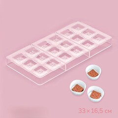 !09 Форма для конфет и шоколада «Пористый шоколад», 33×16.5×2.5 см, 18 ячеек 3×3×1 см, прозрачная