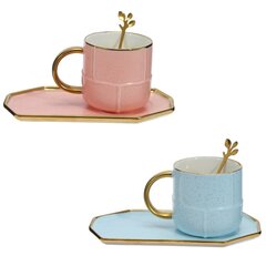 Кружка с блюдцем и ложкой, 300 мл, L20,5 W10,5 H8 см, цвет микс