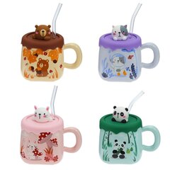 Кружка с крышкой и трубочкой, 400 мл, L13 W9,5 H12 см,дизайн микс