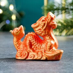 !Фигура 2 штуки  "Дракон огненный малый" алый с позолотой, 5х6х3см