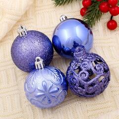 !09 Набор елочных шаров 12 штук пластик d-6 см. "Сильва" , цвет сине-голубой дизайн микс
