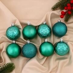 !Набор шаров пластик d-6 см, 8 шт "Изумрудик ассорти" зелёный