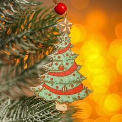 !Подвеска новогодняя деревянная 4 штуки «Ёлка» 0,5×5,5×8 см.