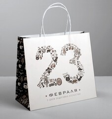 !09 НАБОР 3 ШТУКИ - Пакет подарочный крафт, упаковка, «С Днем защитника Отечества», 25 х 22 х 12 см.