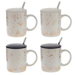 Кружка с крышкой и ложкой, 300 мл, L12 W8 H10 см, дизайн микс