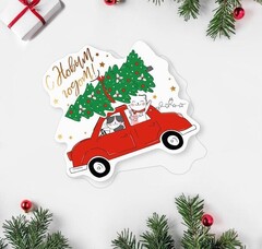 !Открытка поздравительная 3 штуки «С Новым Годом!» коты на авто, 8 × 8 см.