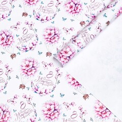 !09 Бумага упаковочная (набор 5 листов) глянцевая "Цветы на воздушном шаре", 70 × 100 см.