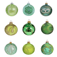 !09 Украшение новогоднее "Шар" (набор 4 шт), L8 W8 H9 см, стекло цвет зеленый дизайн микс