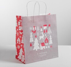 !Пакет-крафт подарочный/4 штуки/ "Олени" 22*25*12 см.