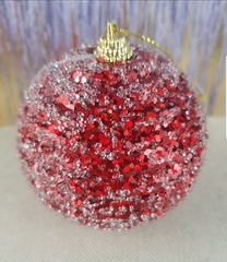 !09 Набор елочных игрушек 2 штуки "Шар заснеженный" d=8 см. цвет красный