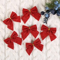 !09 Ёлочные игрушки (набор 12 шт.) «Зимнее волшебство. Бантик - блеск» пластик, 4.5×5.5 см, красный