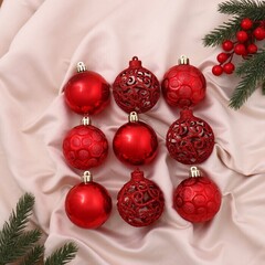 !09 Набор елочных шаров (набор 9 штук) «Николь узоры» d=6 см, цвет красный