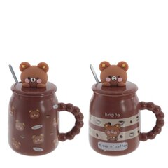 Кружка с крышкой и ложкой, 500 мл, L13 W9 H15,5 см,дизайн микс