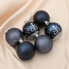 !Набор шаров пластик d-6 см, 6 шт "Перелив ёлочка" синий