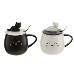 Кружка с крышкой и ложкой, 400 мл, L8 W8 H8,5 см, дизайн микс