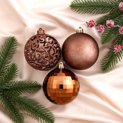!09 Набор елочных шаров (набор 6 штук) "Ажурный перелив", d=8 см, цвет коричневый
