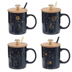 Кружка с крышкой и ложкой, 300 мл, L12 W8 H12 см, дизайн микс