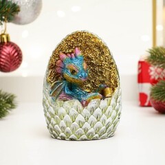 !09 Копилка "Дракон в яйце с монетками" синяя, 9х9х10,5 см.