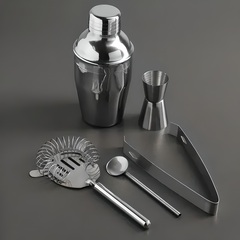 !09 Набор для бара «Биг Джон», 5 предметов: щипцы, стрейнер, ложка, шейкер, джиггер, нержавеющая сталь