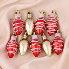 !09 Набор елочных украшений "Лампочка - полосы" (набор 18 шт) 3х6 см, цвет красно золотой