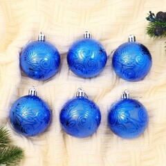 !09 Набор елочных шаров (набор 12 штук) "Кружевной узор", d=6 см, цвет синий