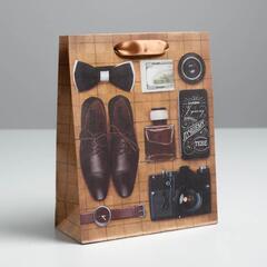 !Пакет крафтовый 2 штуки вертикальный «Поздравляю», MS 18 × 23 × 8 см.