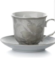 !09 Чайная пара "Цветок" 220 мл. цвет серый без подарочной упаковки