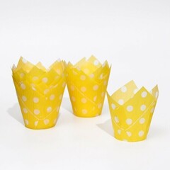 !09 Набор из 40 штук - Форма бумажная "Тюльпан", жёлтый в белый горох, 5 х 8 см.