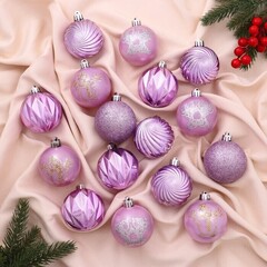 !09 Набор елочных игрушек(16 штук): Ёлочные игрушки "Патрис полоски" d=6 см, цвет сиреневый микс