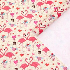!Бумага упаковочная 2 штуки крафтовая, "Розовый фламинго", 50 х 70 см.