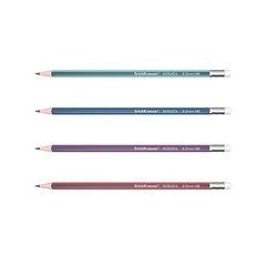 !09 Карандаш (набор 6 штук) чернографитный с ластиком НВ, 2.2 мм, ErichKrause Sonata, трёхгранный, из отборной древесины, микс