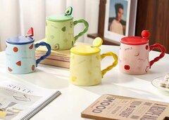 Кружка с крышкой и ложкой, L8,5 W8,5 H9,5 см, цвет микс