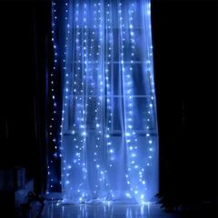 !09 Гирлянда «Занавес» 2.8 x 3 м роса на крючках, с пультом, IP20, серебристая нить, 300 LED, свечение белое, 8 режимов, USB