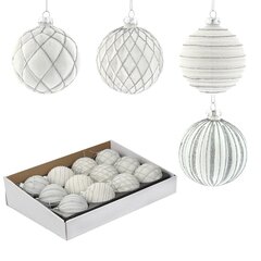 Украшение новогоднее Шар "Белая фантазия" (блок из 12 шт) , D 8 см, L36 W28 H11 см,цена за 1 штуку, дизайн микс