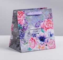 !Пакет крафтовый квадратный «Цветочный вихрь», 30 × 30 × 12 см
