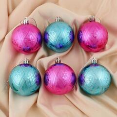 !09 Набор елочных игрушек - Ёлочные игрушки «Цветение», шары новогодние, d=6 см, набор 6 шт., розовый голубой