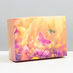 !Коробка подарочная 2 штуки крышка-дно, сборная "Рассвет" 21 х 15 х 7 см