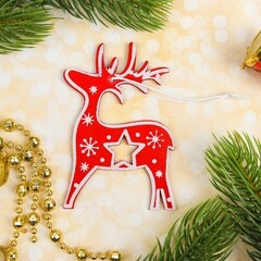 !09 Подвеска новогодняя (набор 3 штуки) «Звёздный олень» 10 см.