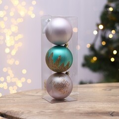 !09 Набор елочных игрушек 6 штук «Санта видел твой Инстаграм», шары новогодние, d=8 см. цвет розовый и тиффани