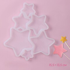 !09 Форма для леденцов «Звёзды», 6 ячеек, 15,5x13,5x0,7 см, цвет белый