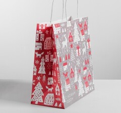 !09 Пакет-крафт подарочный/набор 4 штуки/ "Олени" 22*25*12 см.