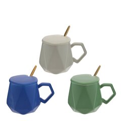 Кружка с крышкой и ложкой, 450 мл, L14 W9 H9,5 см, дизайн микс