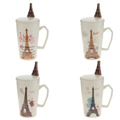 Кружка с крышкой и ложкой, 300 мл, L10 W8 H13 см, дизайн микс