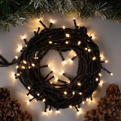!09 Гирлянда «Нить» 10 м, IP44, УМС, тёмная нить, 100 LED, свечение тёплое белое, 220 В