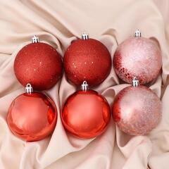 !09 Набор елочных шаров (набор 6 штук) "Клоуд ассорти блёстки" пластик d-8 см.