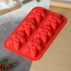 !09 Форма силиконовая для выпечки «Новый год. Имбирный пряник», 28×17 см, 6 ячеек, цвет МИКС